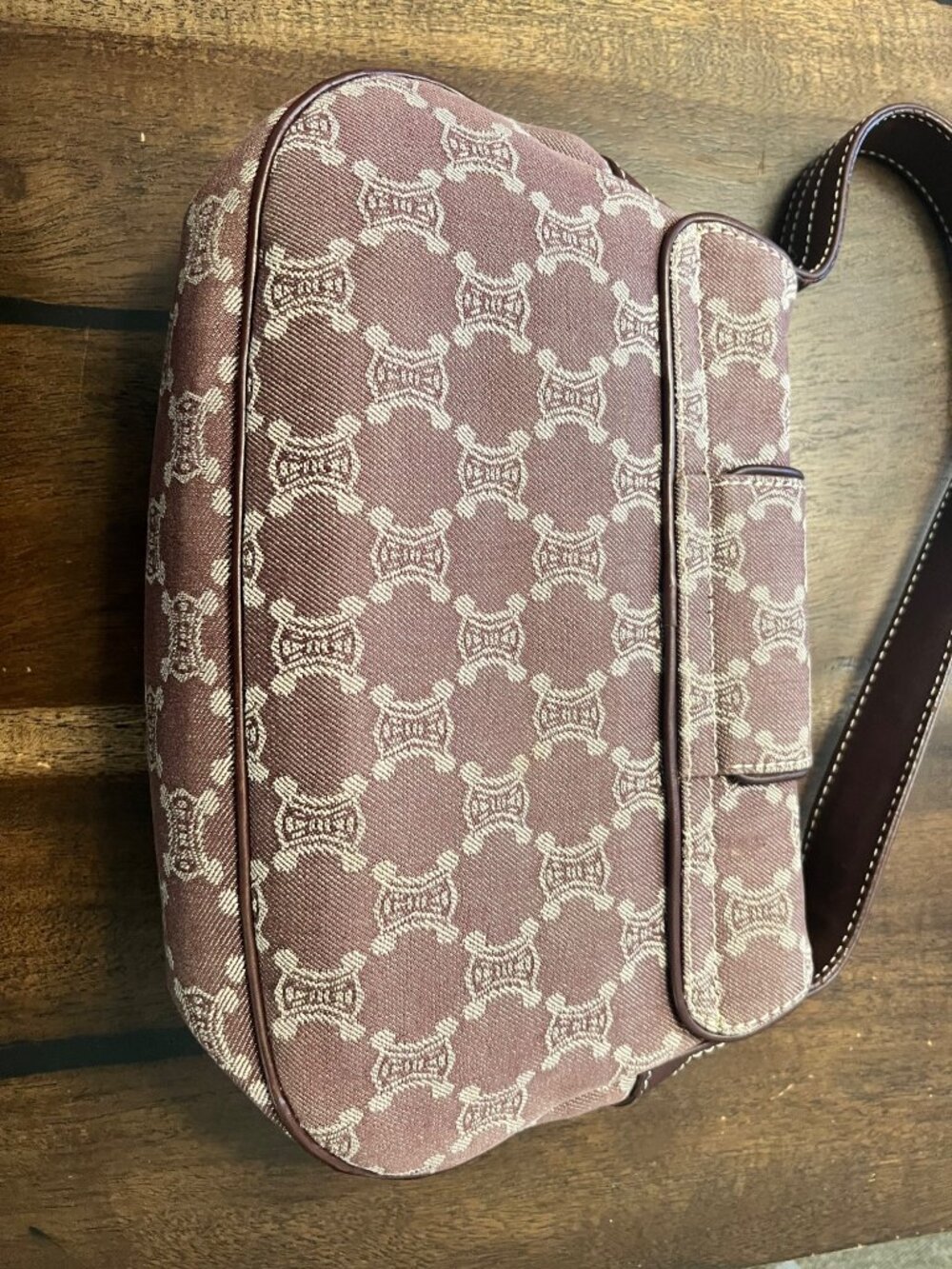 Celine Macadam Burgundy Denim Shoulder Bag - Picture 4 of 11